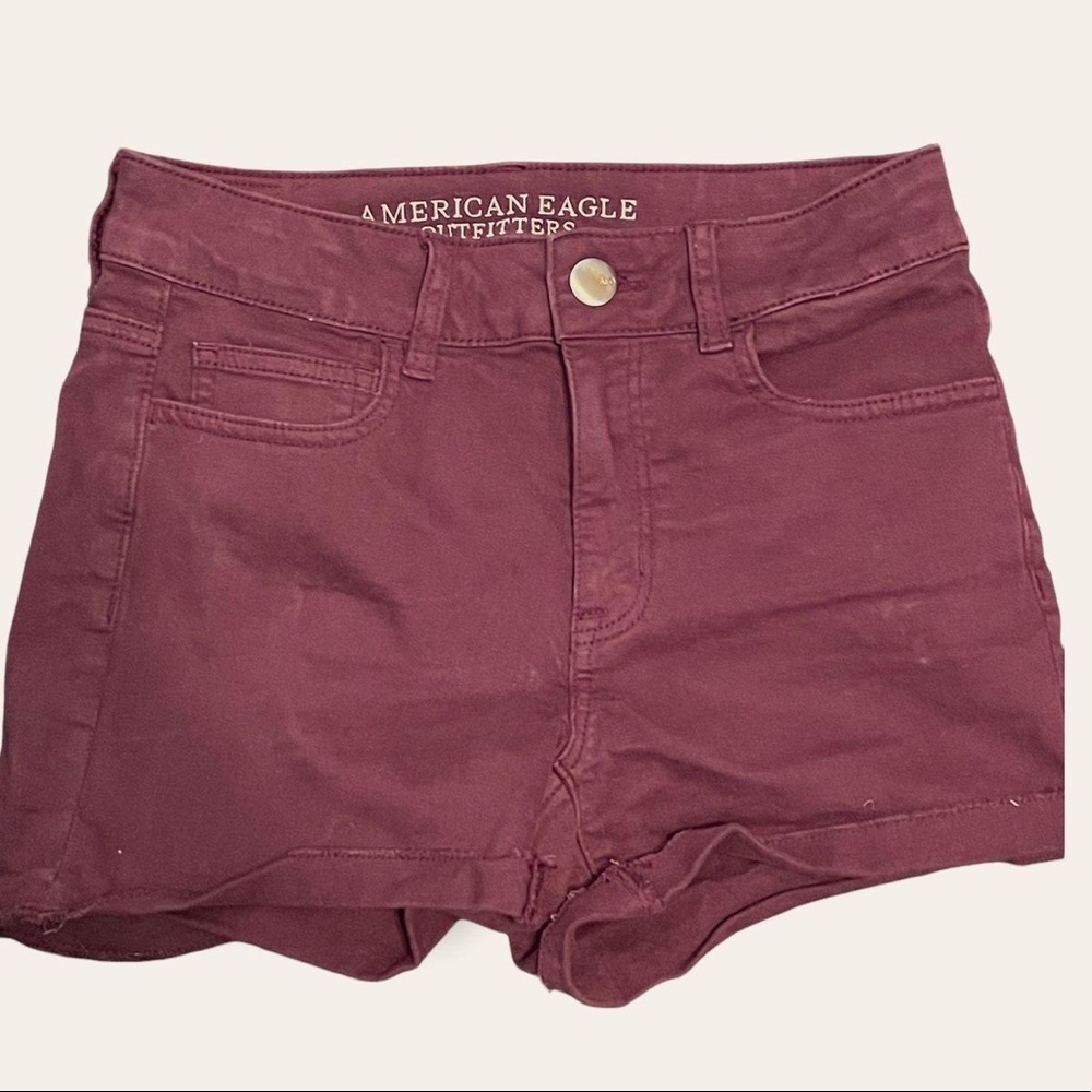 American eagle burgundy high waisted super stretch shorts size 4